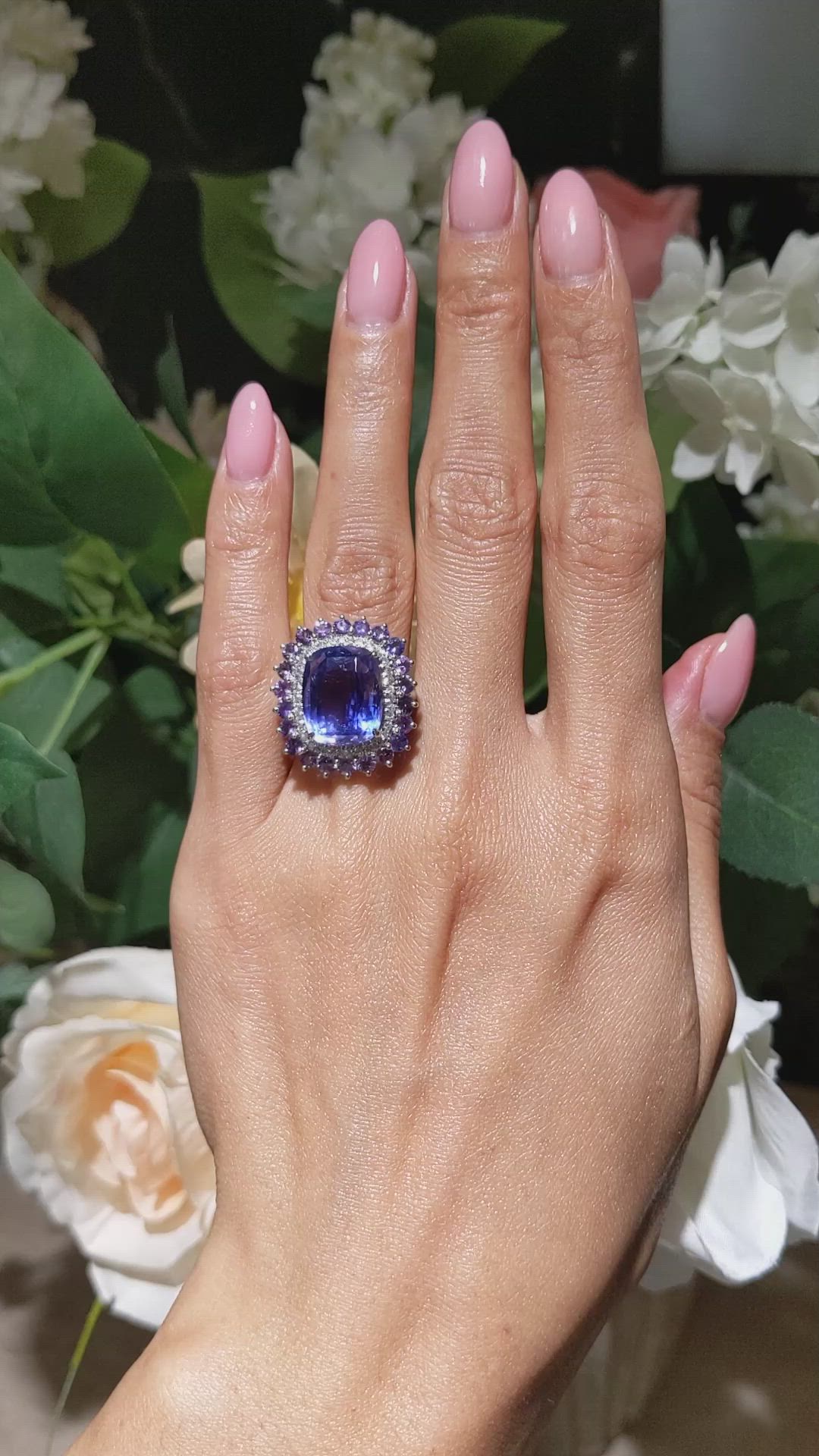 11.64 Ct. Mixed Sapphire and Natural Diamond Pave Ring, Platinum 950 Size Video