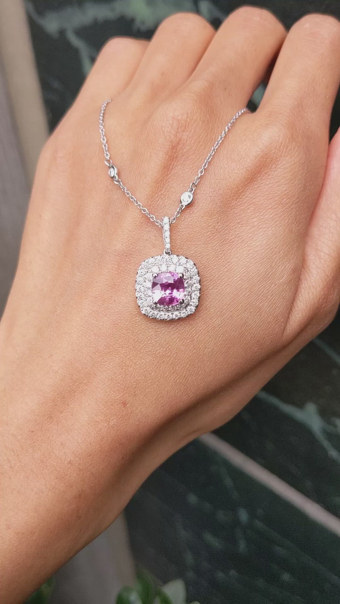 2.51 Ct. Pink Sapphire and Natural Diamond Pave Pendant, 18K White Gold Size Video