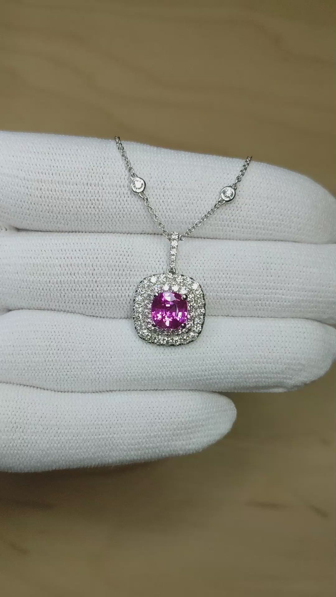 2.51 Ct. Pink Sapphire and Natural Diamond Pave Pendant, 18K White Gold Size Video