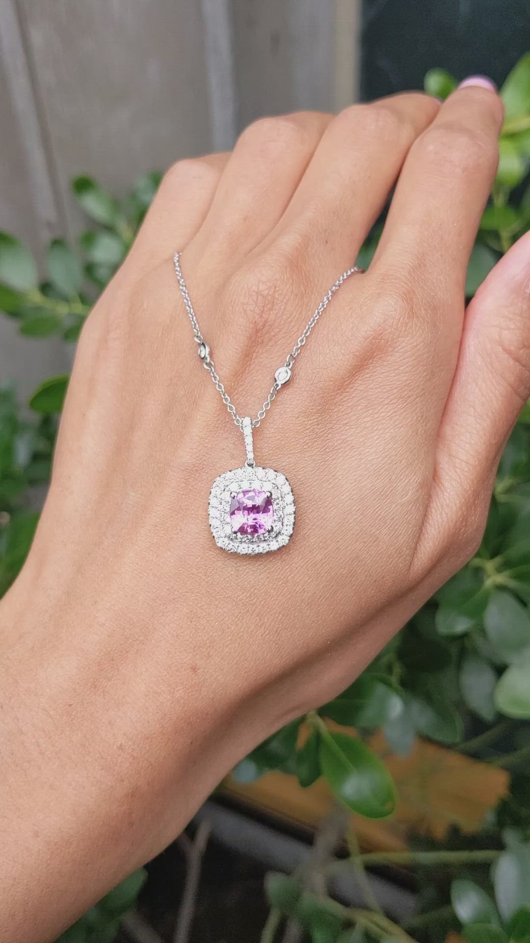 2.51 Ct. Pink Sapphire and Natural Diamond Pave Pendant, 18K White Gold Size Video