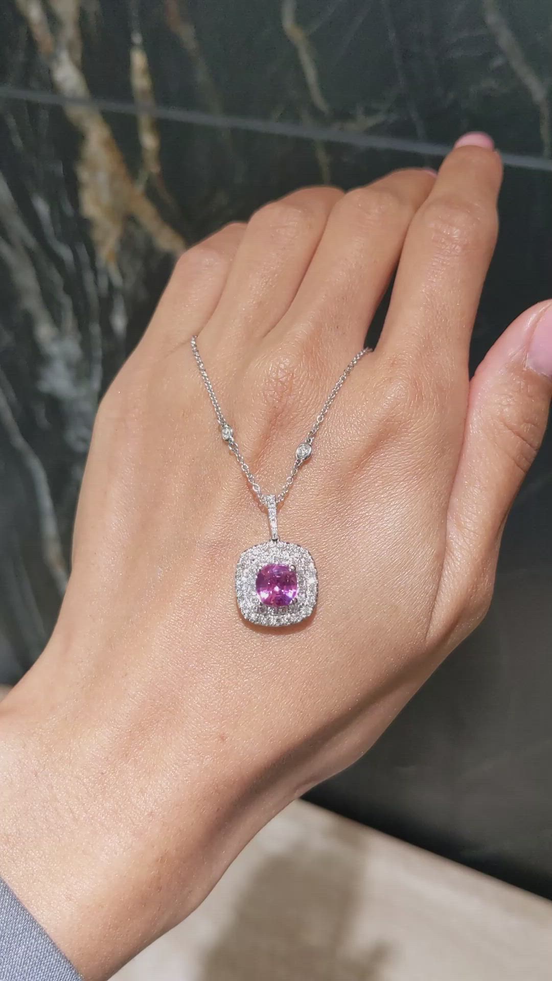 2.51 Ct. Pink Sapphire and Natural Diamond Pave Pendant, 18K White Gold Size Video
