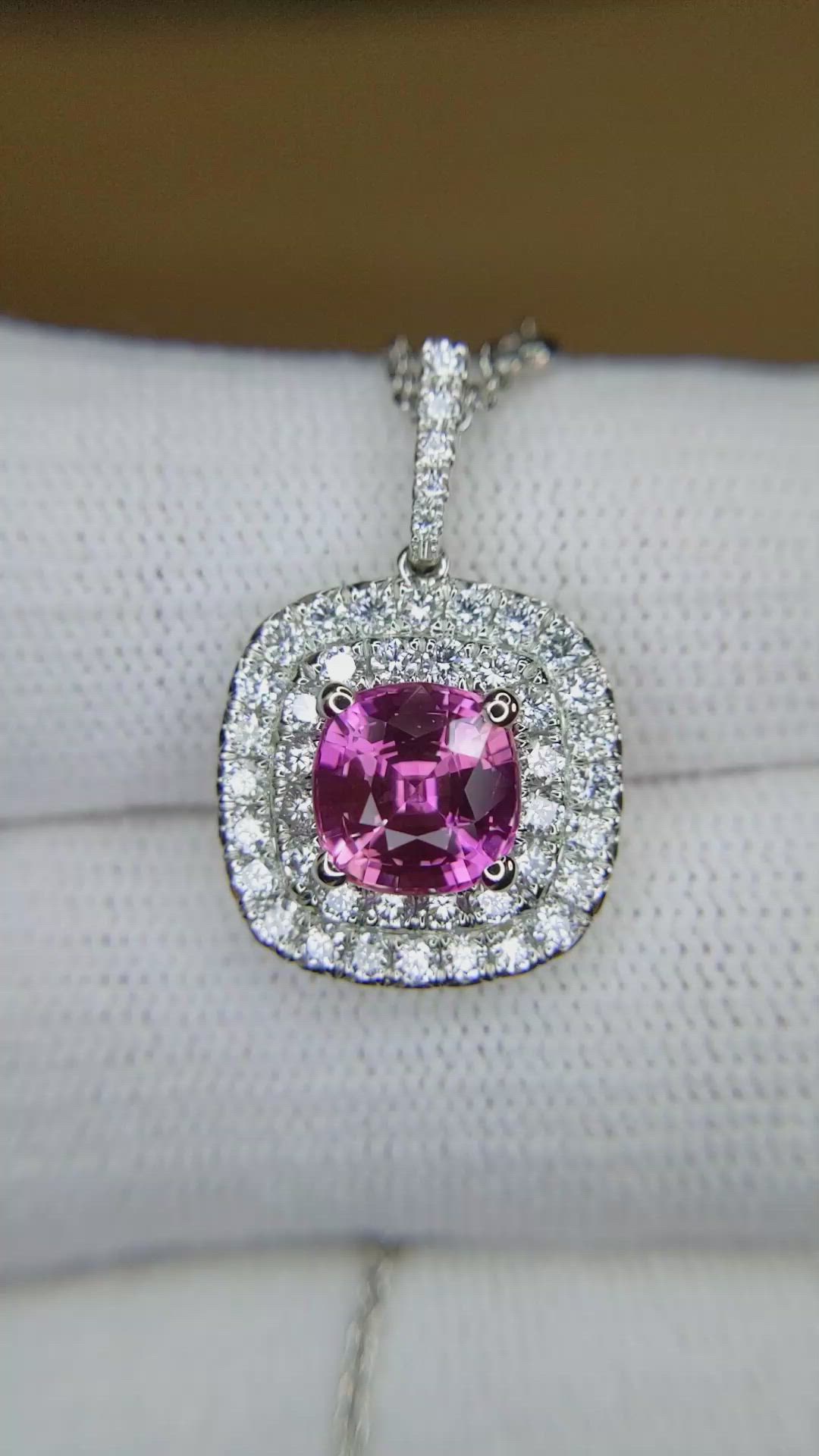 2.51 Ct. Pink Sapphire and Natural Diamond Pave Pendant, 18K White Gold Size Video