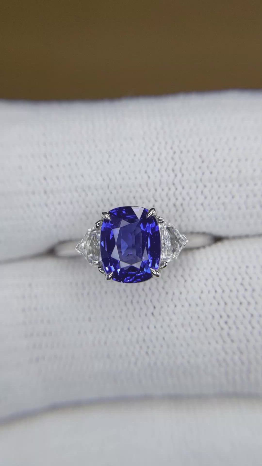 1.76 Ct. Blue Sapphire and Natural Diamond Three Stone Ring, 18K White Gold Size Video