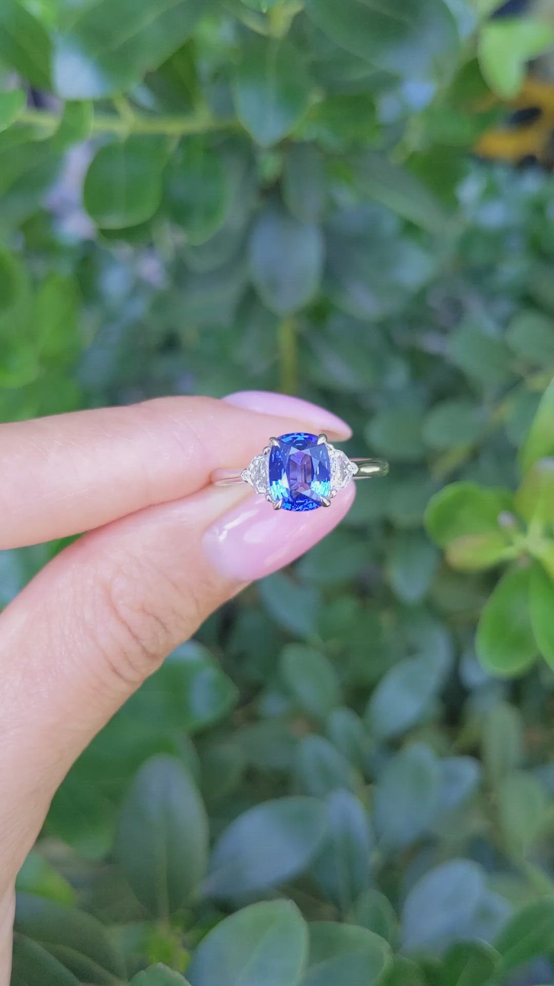 1.76 Ct. Blue Sapphire and Natural Diamond Three Stone Ring, 18K White Gold Size Video