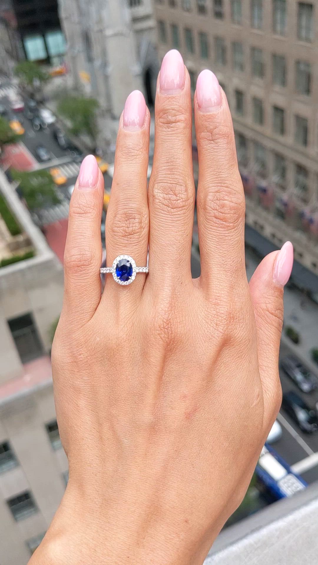 1.20 Ct. Blue Sapphire and Natural Diamond Pave Ring, 18K White Gold Size Video