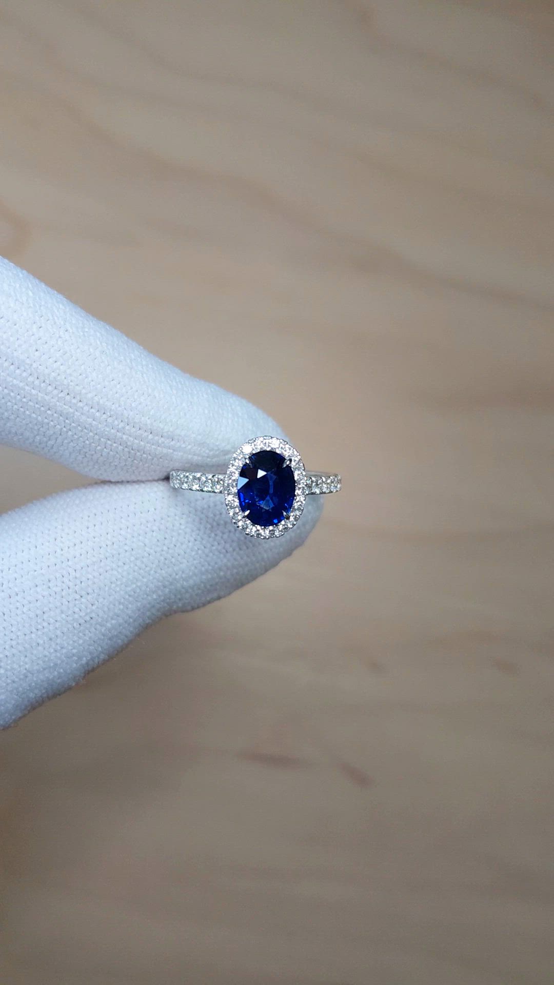 1.20 Ct. Blue Sapphire and Natural Diamond Pave Ring, 18K White Gold Size Video