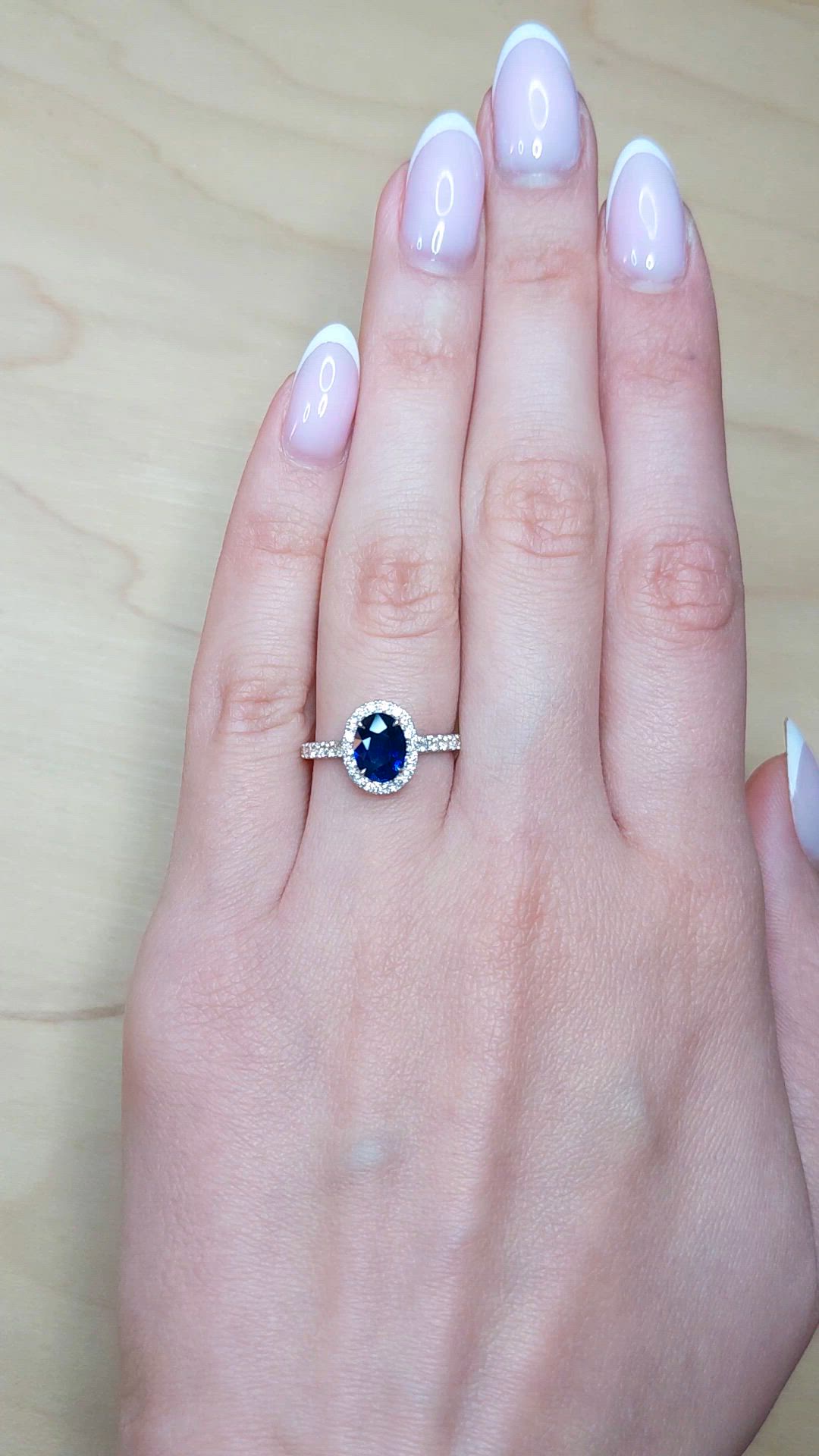 1.20 Ct. Blue Sapphire and Natural Diamond Pave Ring, 18K White Gold Size Video