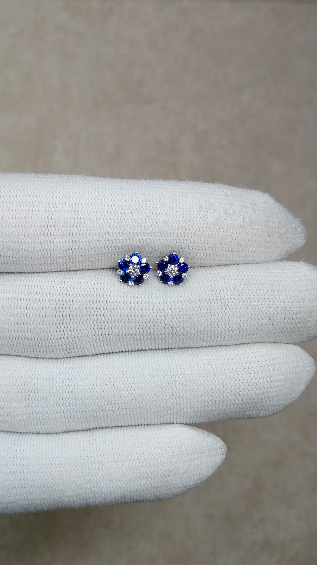 0.66 Ct.Tw.Total Carat Weight Blue Sapphire and Natural Diamond Studs Earrings, 14K White Gold Size Video