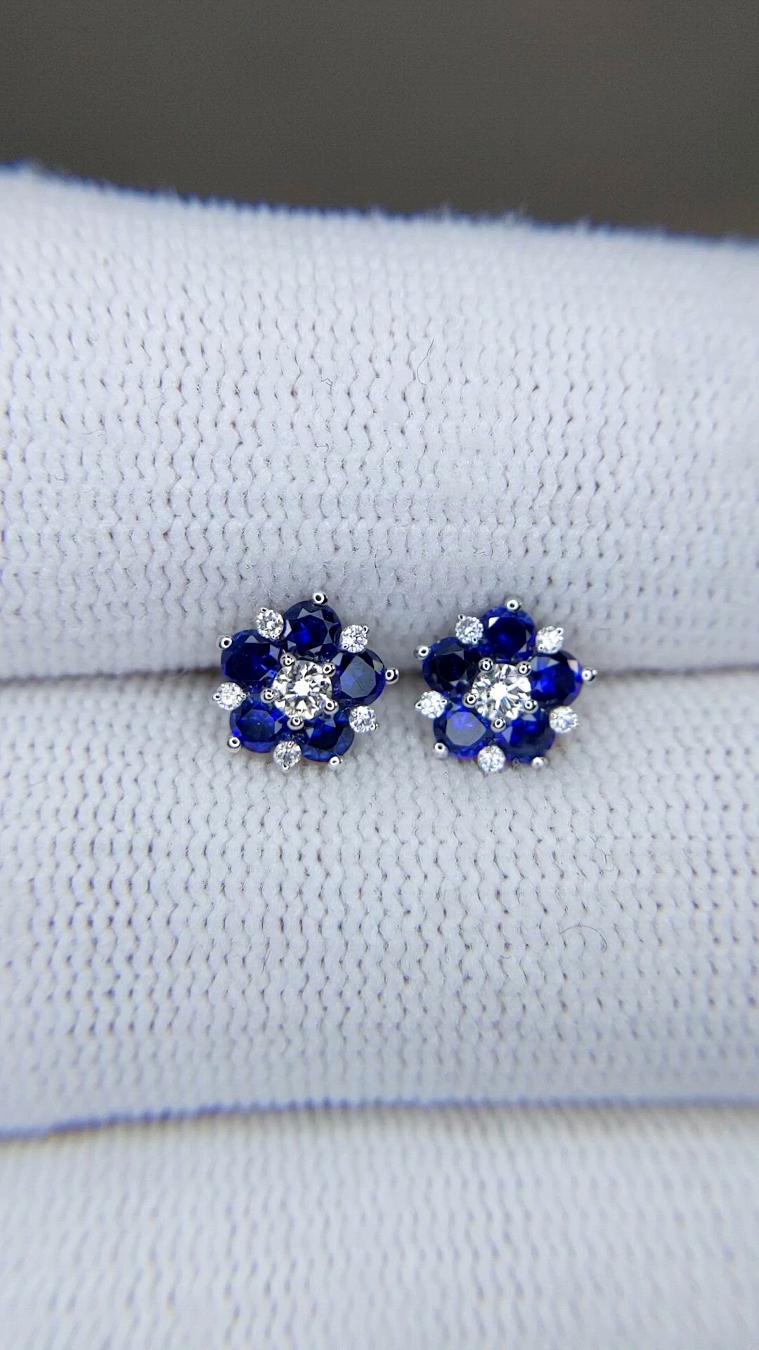 0.66 Ct.Tw.Total Carat Weight Blue Sapphire and Natural Diamond Studs Earrings, 14K White Gold Size Video