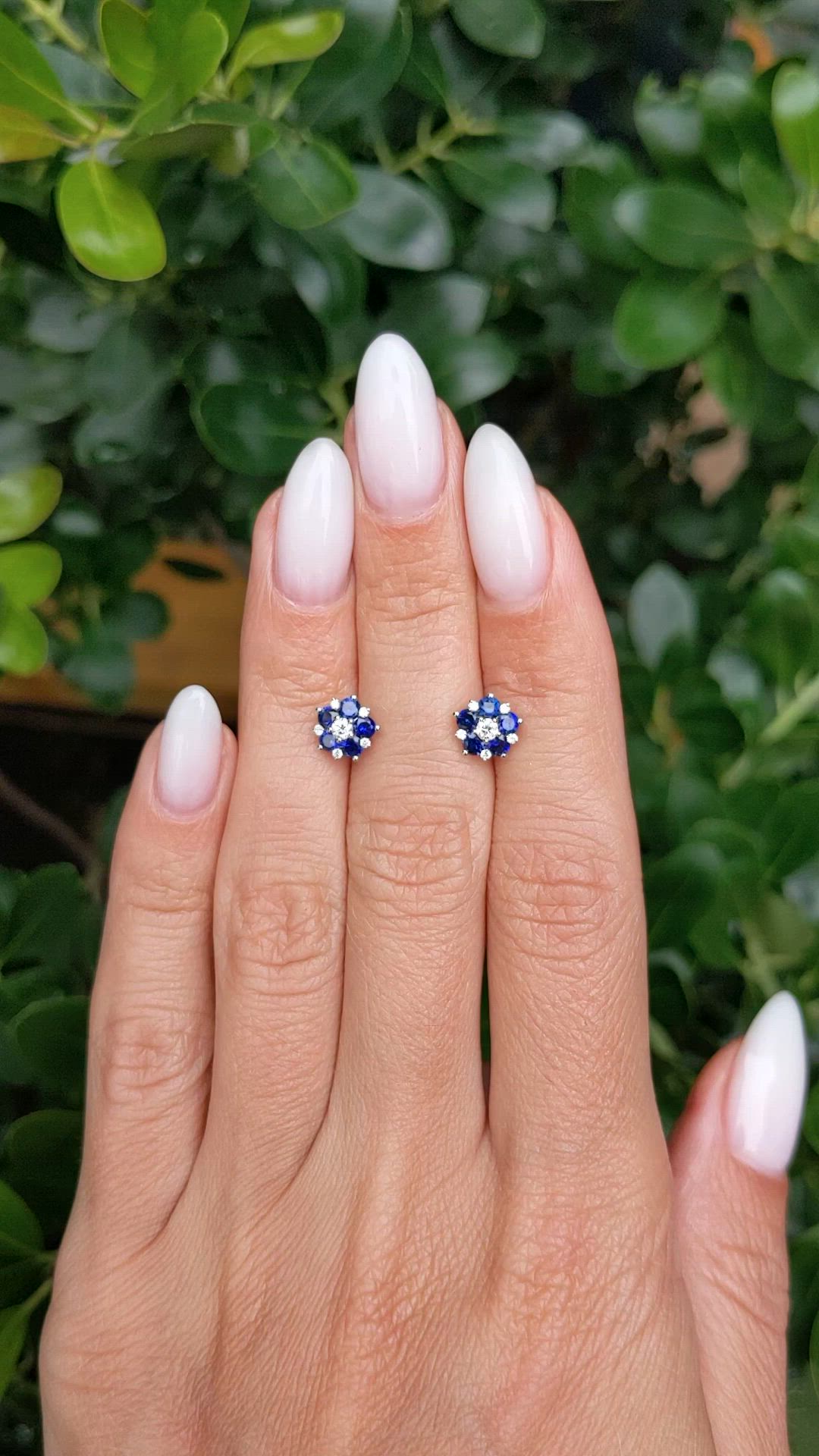 0.66 Ct.Tw.Total Carat Weight Blue Sapphire and Natural Diamond Studs Earrings, 14K White Gold Size Video