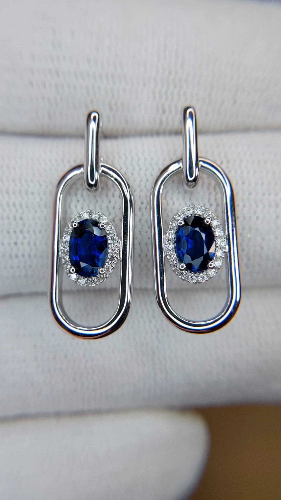 1.20 Ct.Tw.Total Carat Weight Blue Sapphire and Natural Diamond Studs Earrings, 18K White Gold Size Video