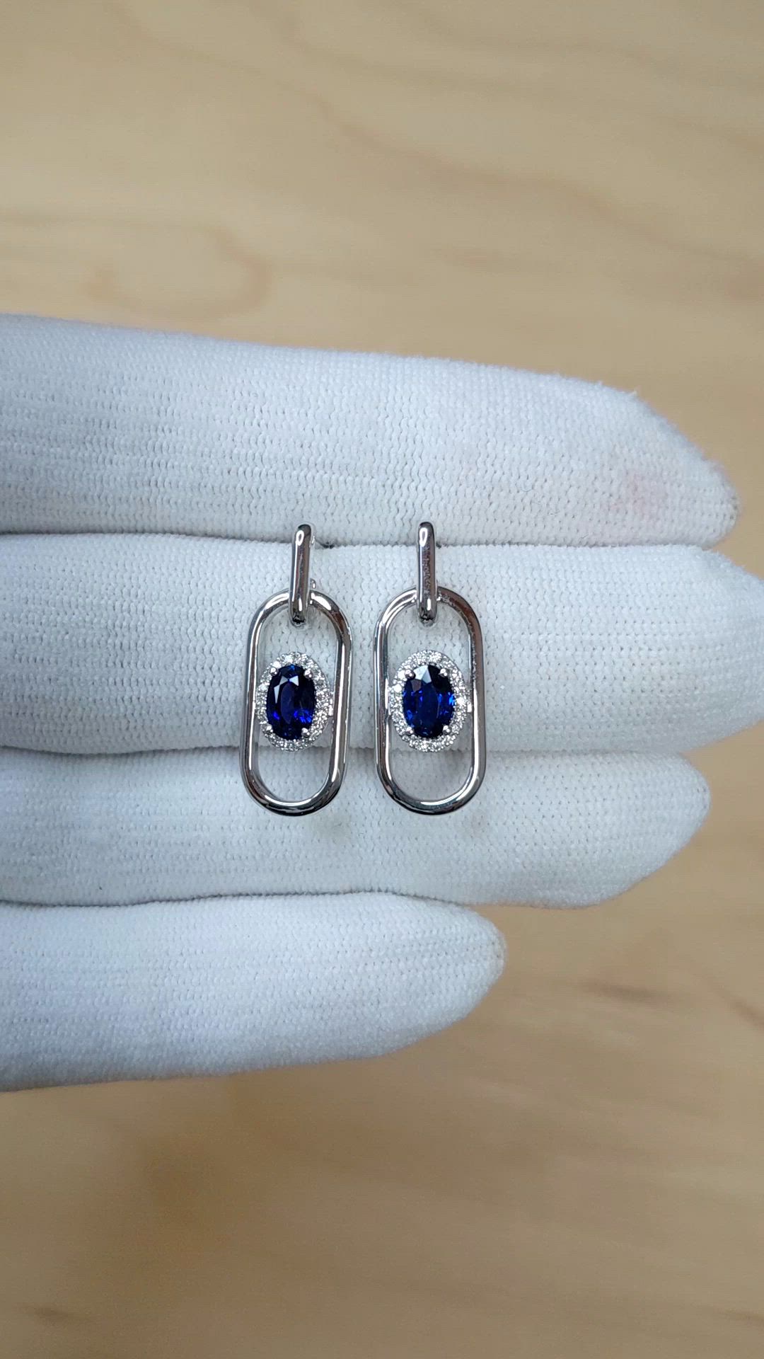 1.20 Ct.Tw.Total Carat Weight Blue Sapphire and Natural Diamond Studs Earrings, 18K White Gold Size Video