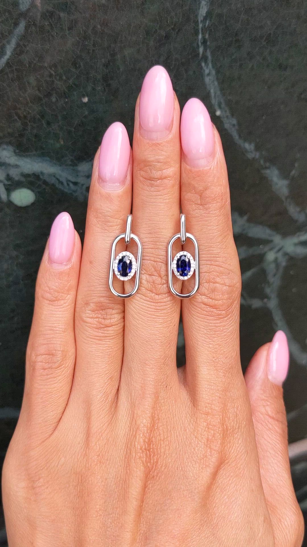 1.20 Ct.Tw.Total Carat Weight Blue Sapphire and Natural Diamond Studs Earrings, 18K White Gold Size Video