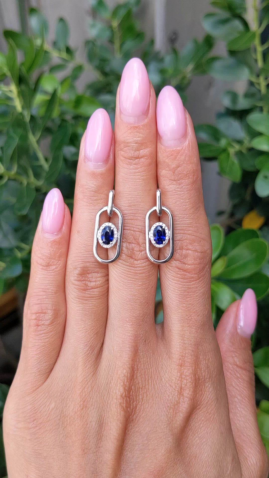 1.20 Ct.Tw.Total Carat Weight Blue Sapphire and Natural Diamond Studs Earrings, 18K White Gold Size Video