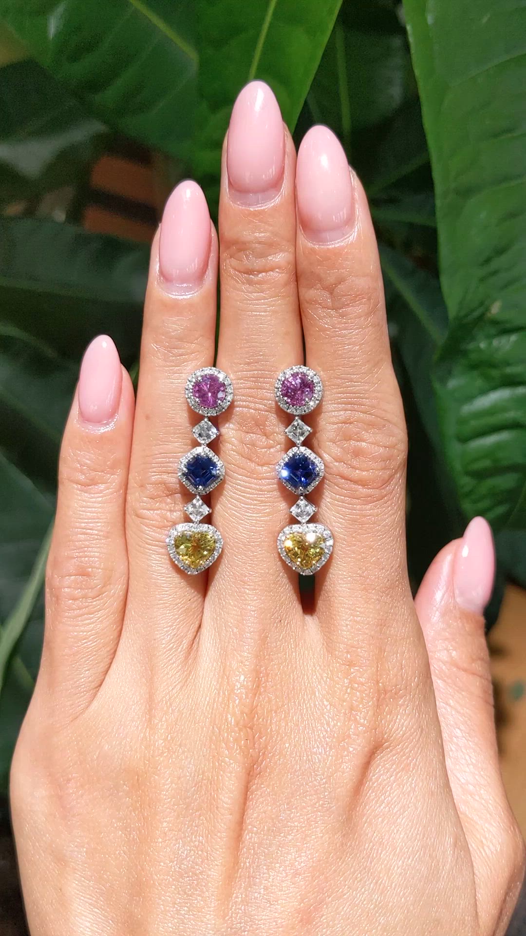5.31&nbsp;Ct.Tw.Total Carat Weight Mixed Sapphire and Natural Diamond Pave Earrings, 18K White & Yellow Size Video