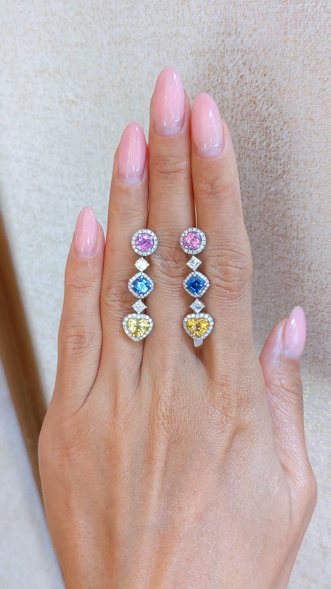 5.31&nbsp;Ct.Tw.Total Carat Weight Mixed Sapphire and Natural Diamond Pave Earrings, 18K White & Yellow Size Video