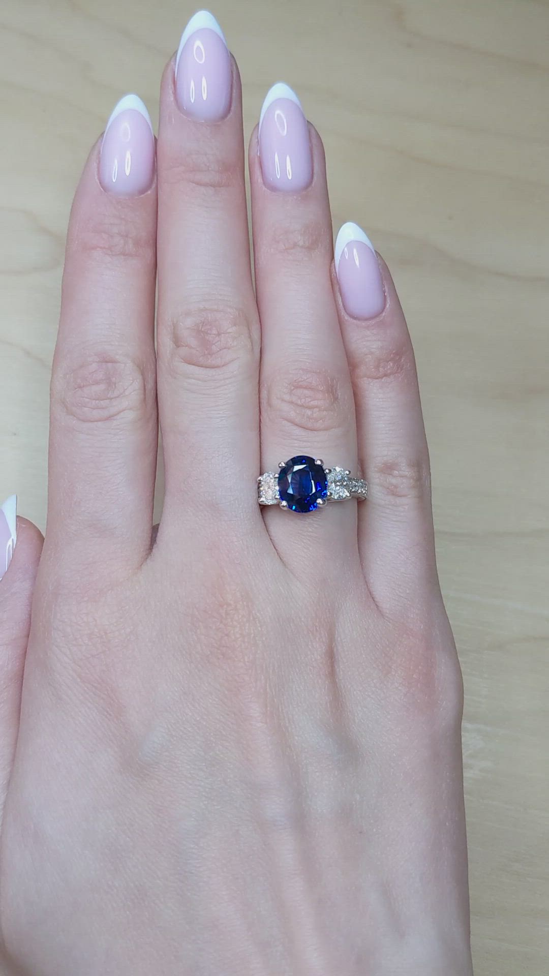 4.06 Ct. Blue Sapphire and Natural Diamond Pave Ring, 14K White Gold Size Video