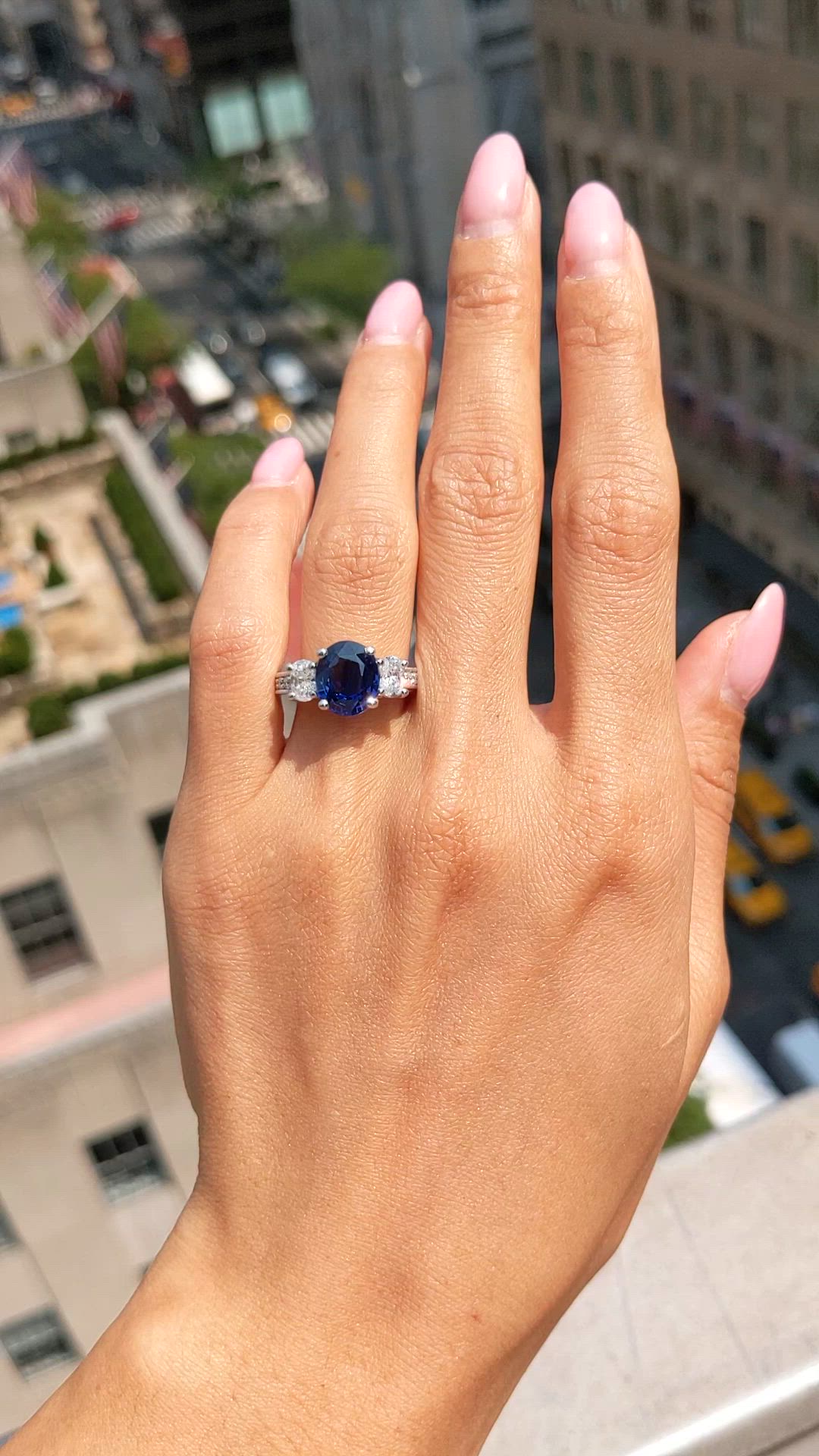 4.06 Ct. Blue Sapphire and Natural Diamond Pave Ring, 14K White Gold Size Video