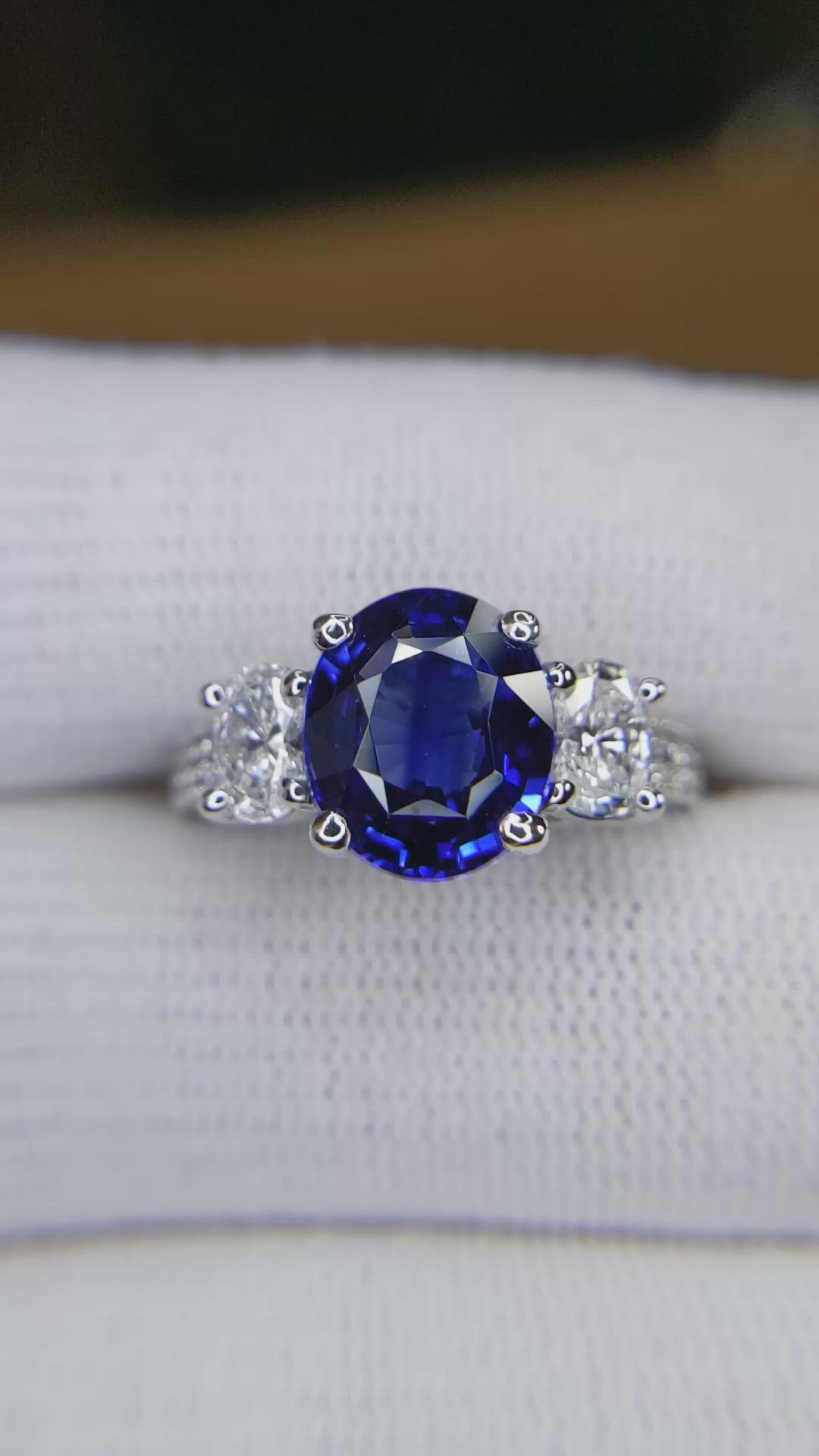 4.06 Ct. Blue Sapphire and Natural Diamond Pave Ring, 14K White Gold Size Video