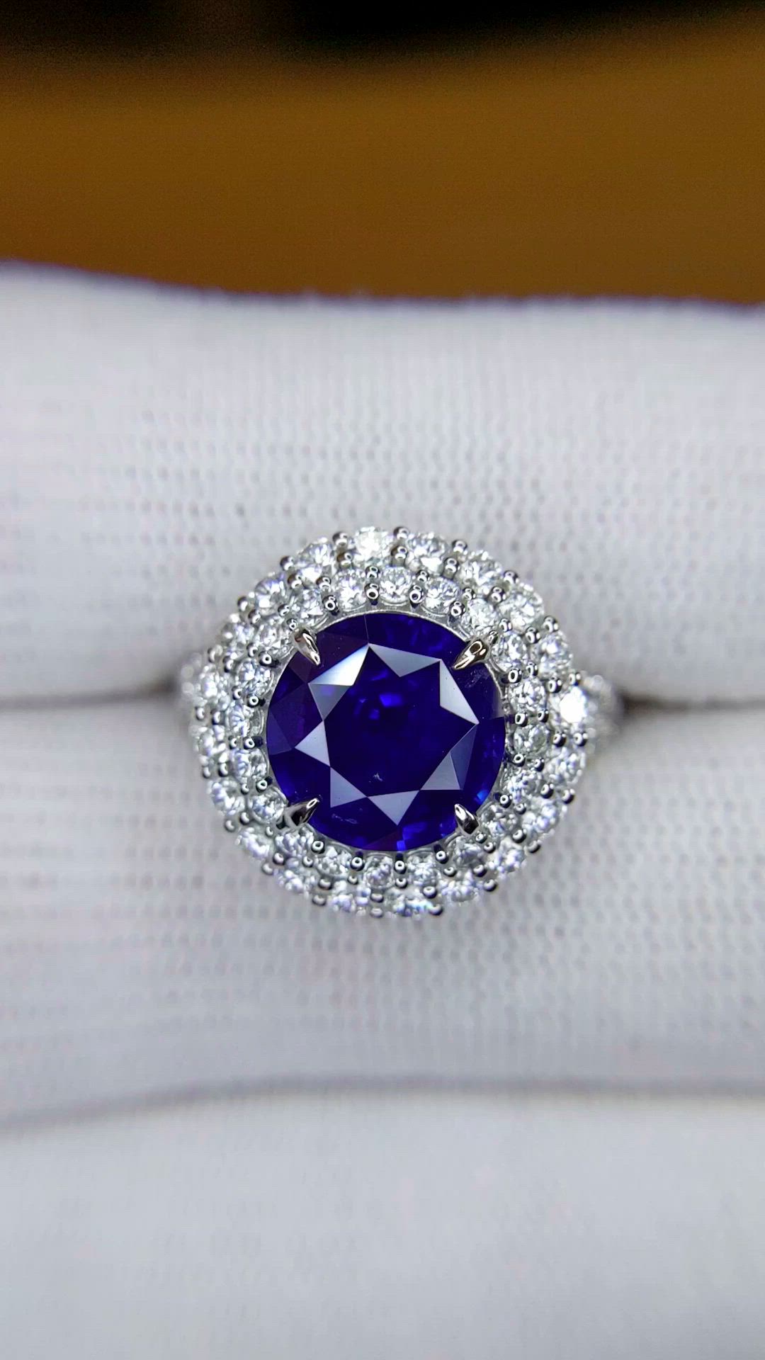 3.28 Ct. Blue Sapphire and Natural Diamond Pave Ring, 14K White Gold Size Video