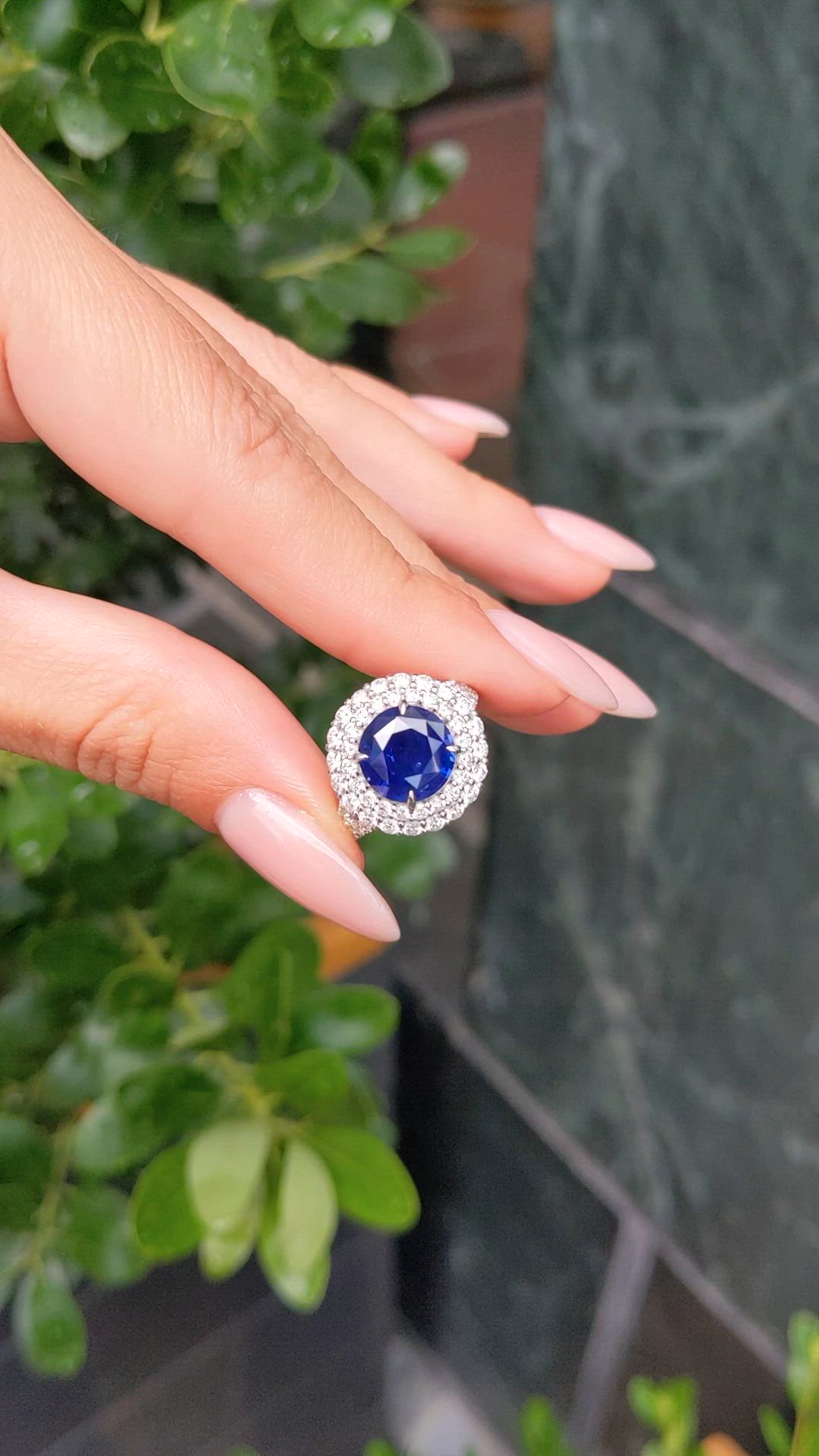 3.28 Ct. Blue Sapphire and Natural Diamond Pave Ring, 14K White Gold Size Video