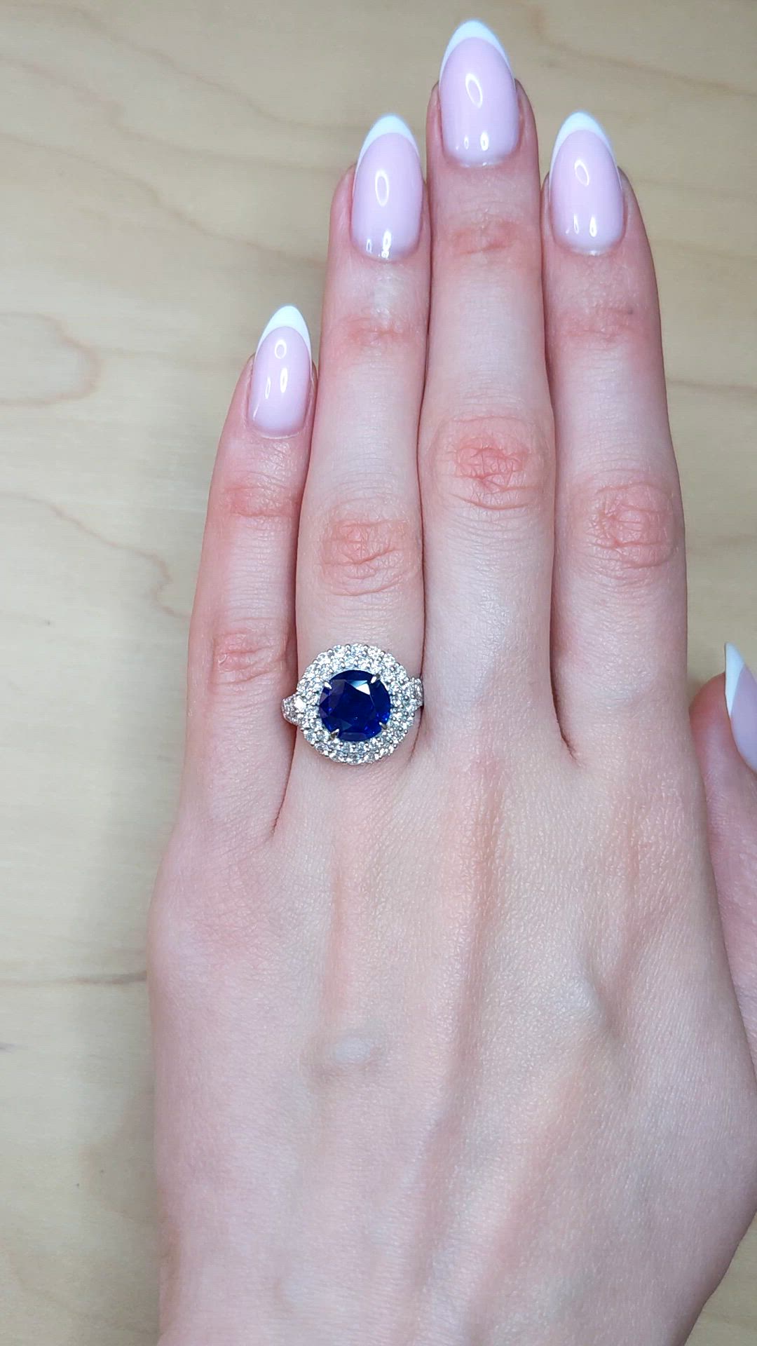 3.28 Ct. Blue Sapphire and Natural Diamond Pave Ring, 14K White Gold Size Video