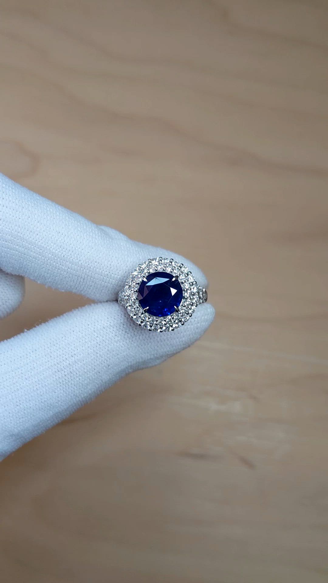 3.28 Ct. Blue Sapphire and Natural Diamond Pave Ring, 14K White Gold Size Video