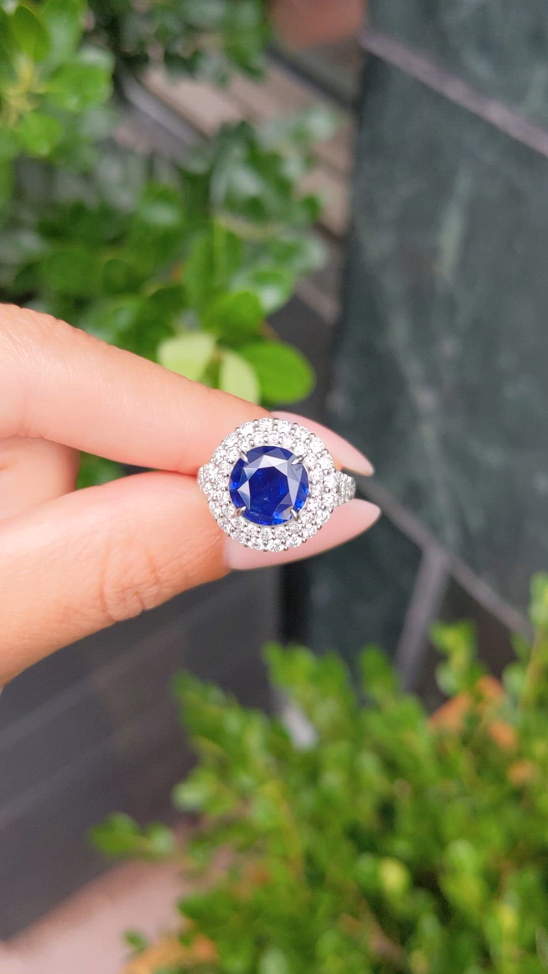3.28 Ct. Blue Sapphire and Natural Diamond Pave Ring, 14K White Gold Size Video
