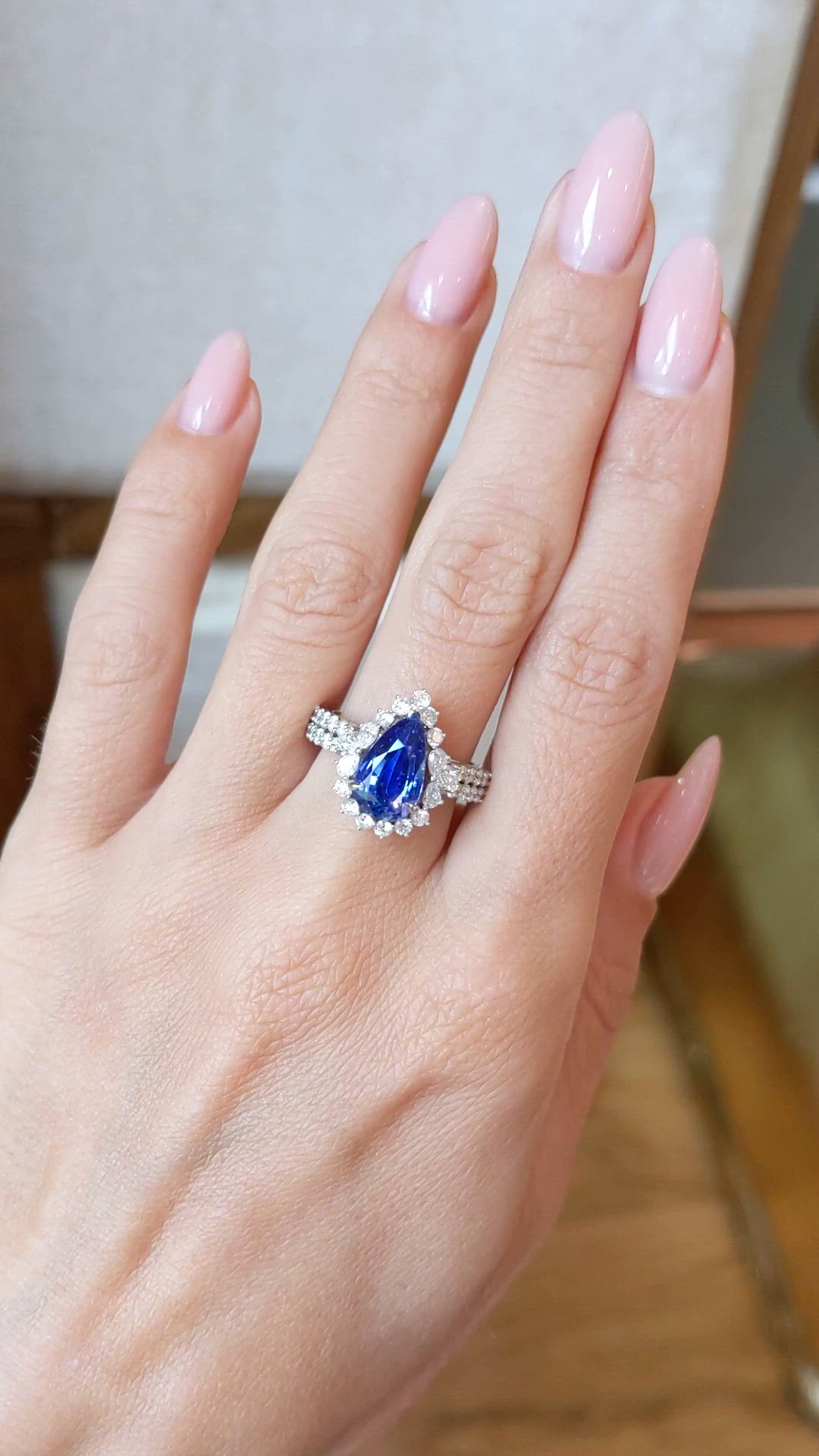 3.48 Ct. Blue Sapphire and Natural Diamond Pave Ring, 14K White Gold Size Video