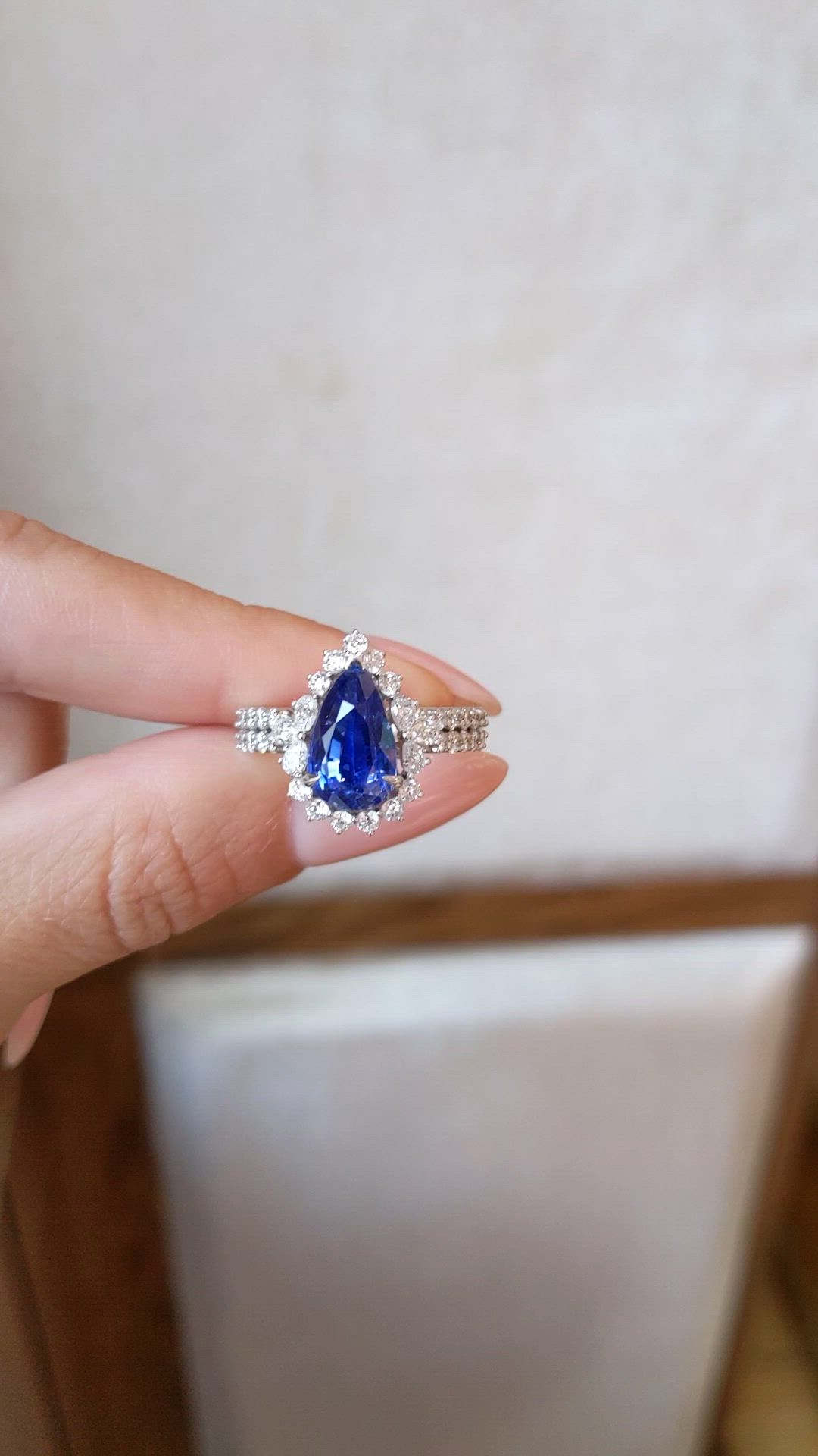 3.48 Ct. Blue Sapphire and Natural Diamond Pave Ring, 14K White Gold Size Video