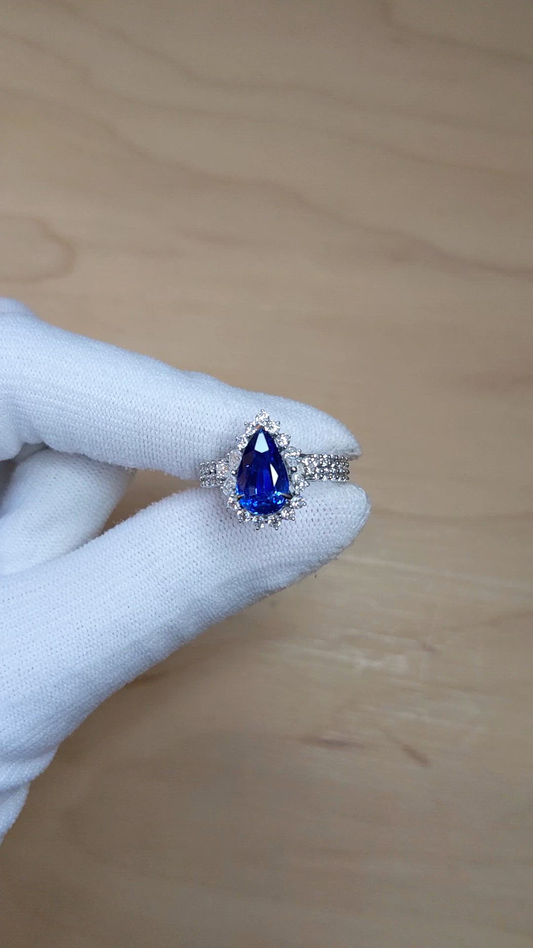 3.48 Ct. Blue Sapphire and Natural Diamond Pave Ring, 14K White Gold Size Video