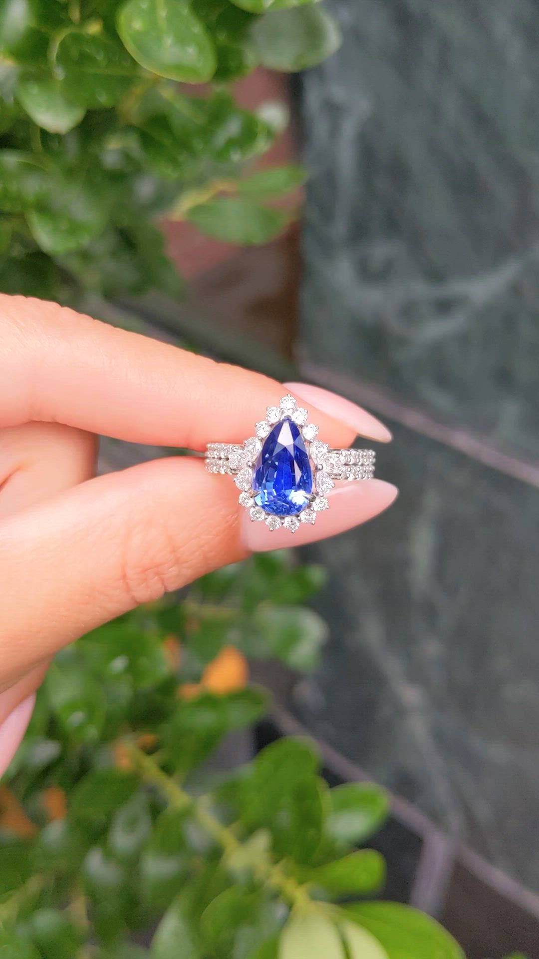 3.48 Ct. Blue Sapphire and Natural Diamond Pave Ring, 14K White Gold Size Video