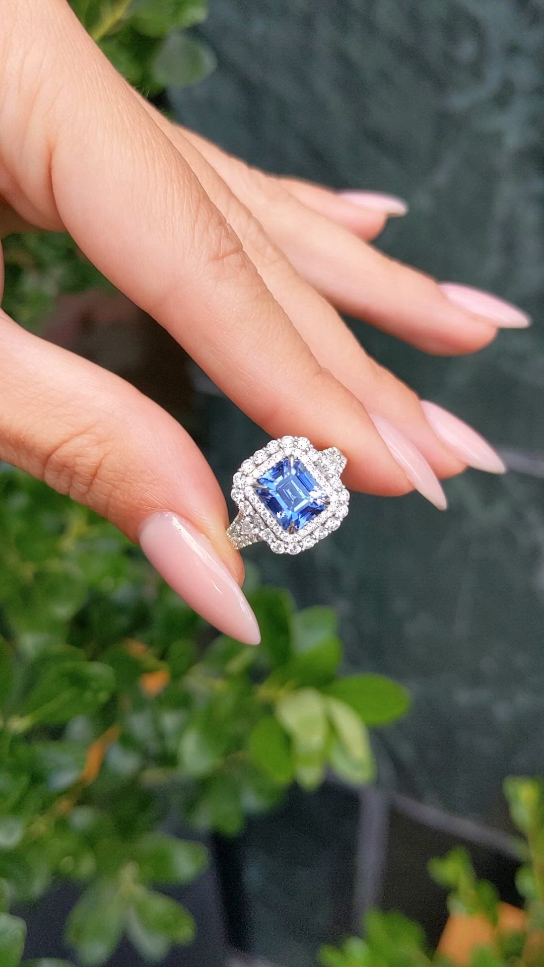 2.86 Ct. Blue Sapphire and Natural Diamond Pave Ring, 14K White Gold Size Video