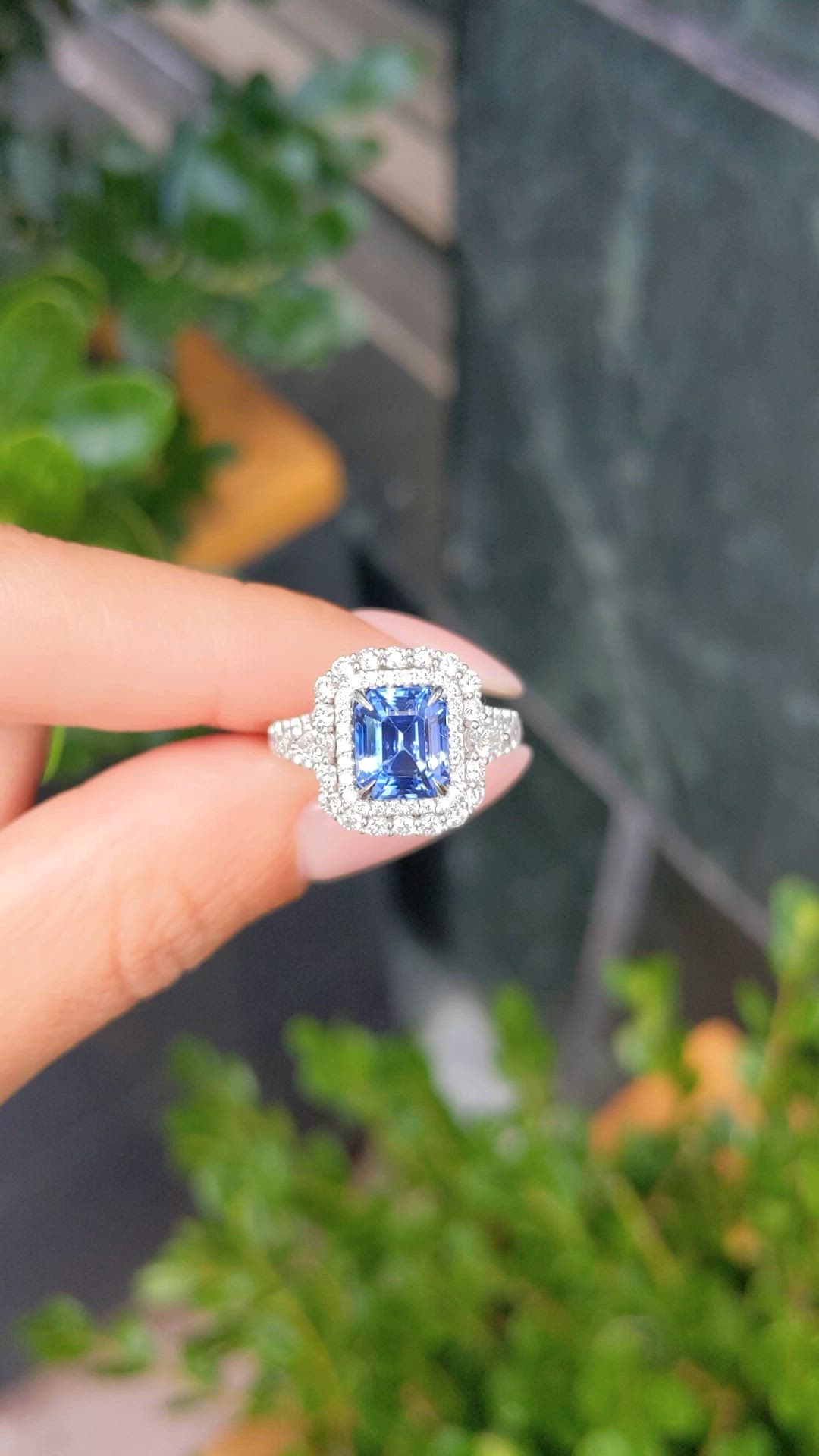 2.86 Ct. Blue Sapphire and Natural Diamond Pave Ring, 14K White Gold Size Video