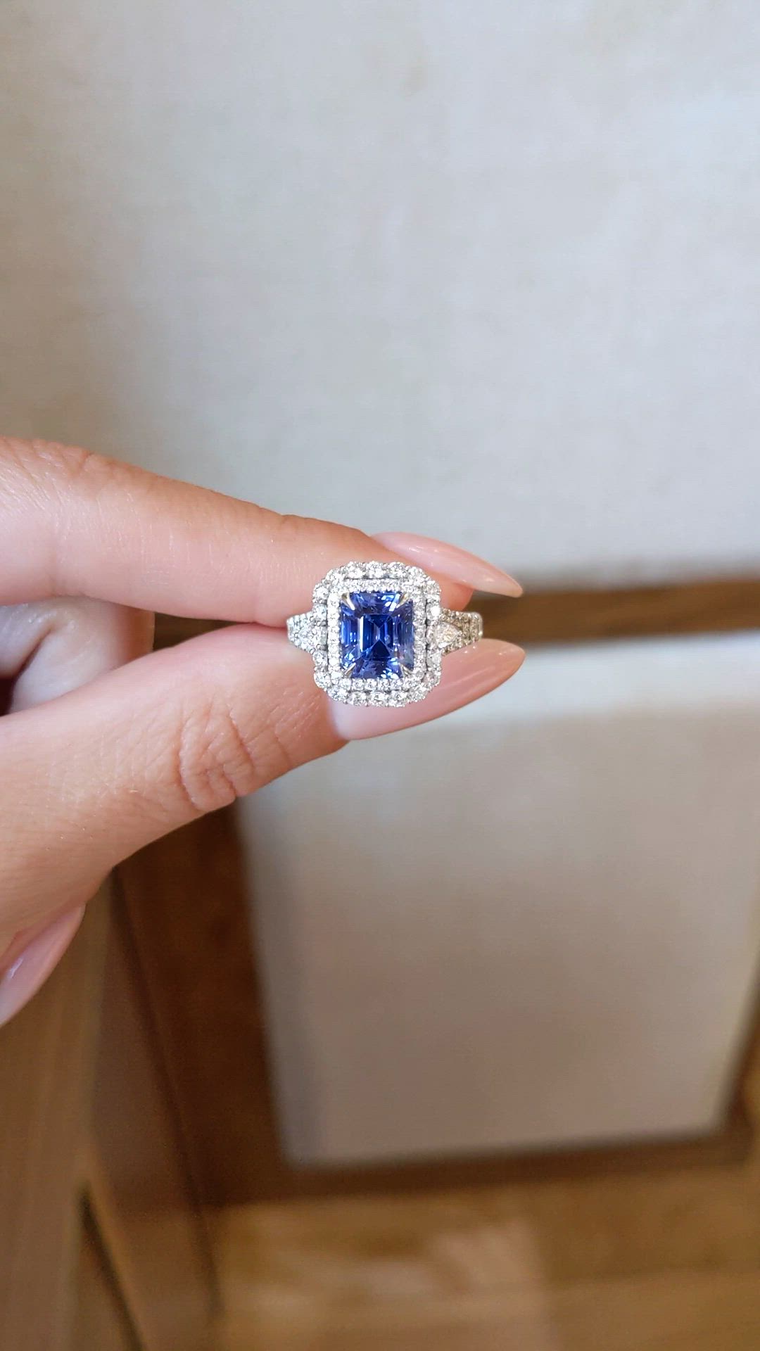 2.86 Ct. Blue Sapphire and Natural Diamond Pave Ring, 14K White Gold Size Video