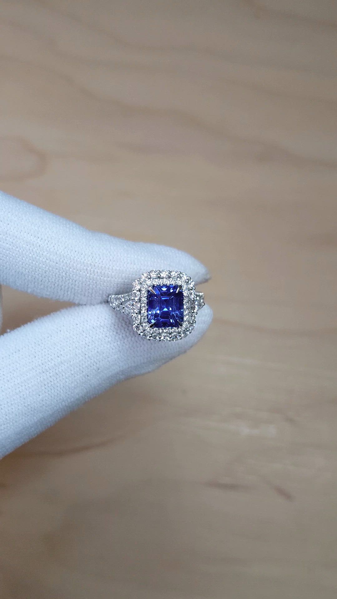 2.86 Ct. Blue Sapphire and Natural Diamond Pave Ring, 14K White Gold Size Video