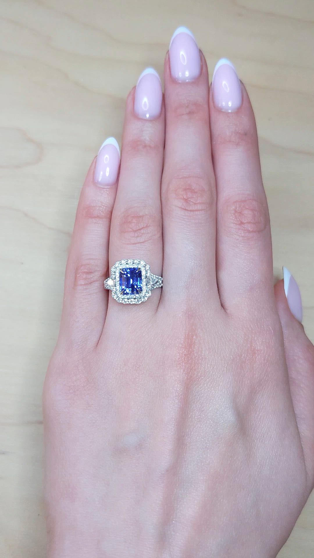 2.86 Ct. Blue Sapphire and Natural Diamond Pave Ring, 14K White Gold Size Video