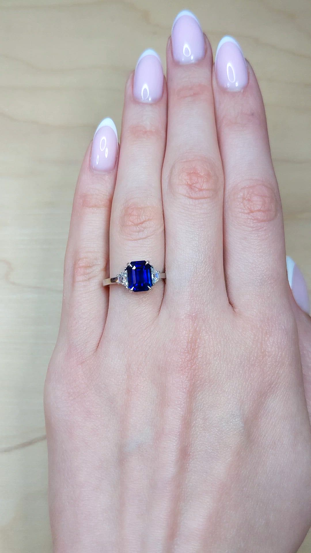 3.04 Ct. Blue Sapphire and Natural Diamond Three Stone Ring, Platinum 950 Size Video