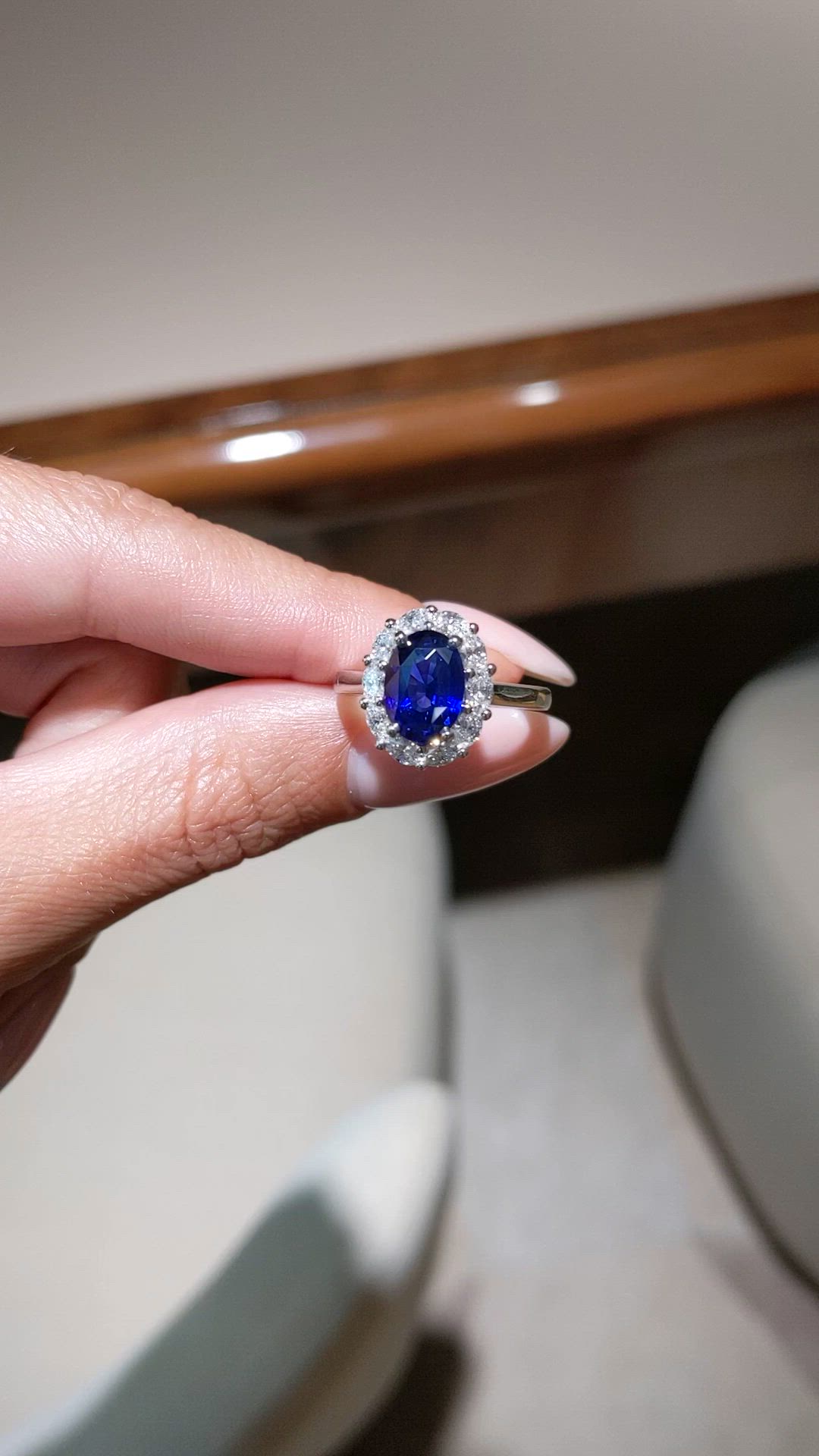 3.04 Ct. Blue Sapphire and Natural Diamond Accent Stones Ring, Platinum 950 Size Video
