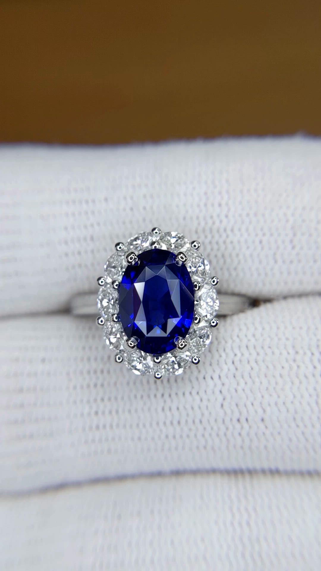 3.04 Ct. Blue Sapphire and Natural Diamond Accent Stones Ring, Platinum 950 Size Video