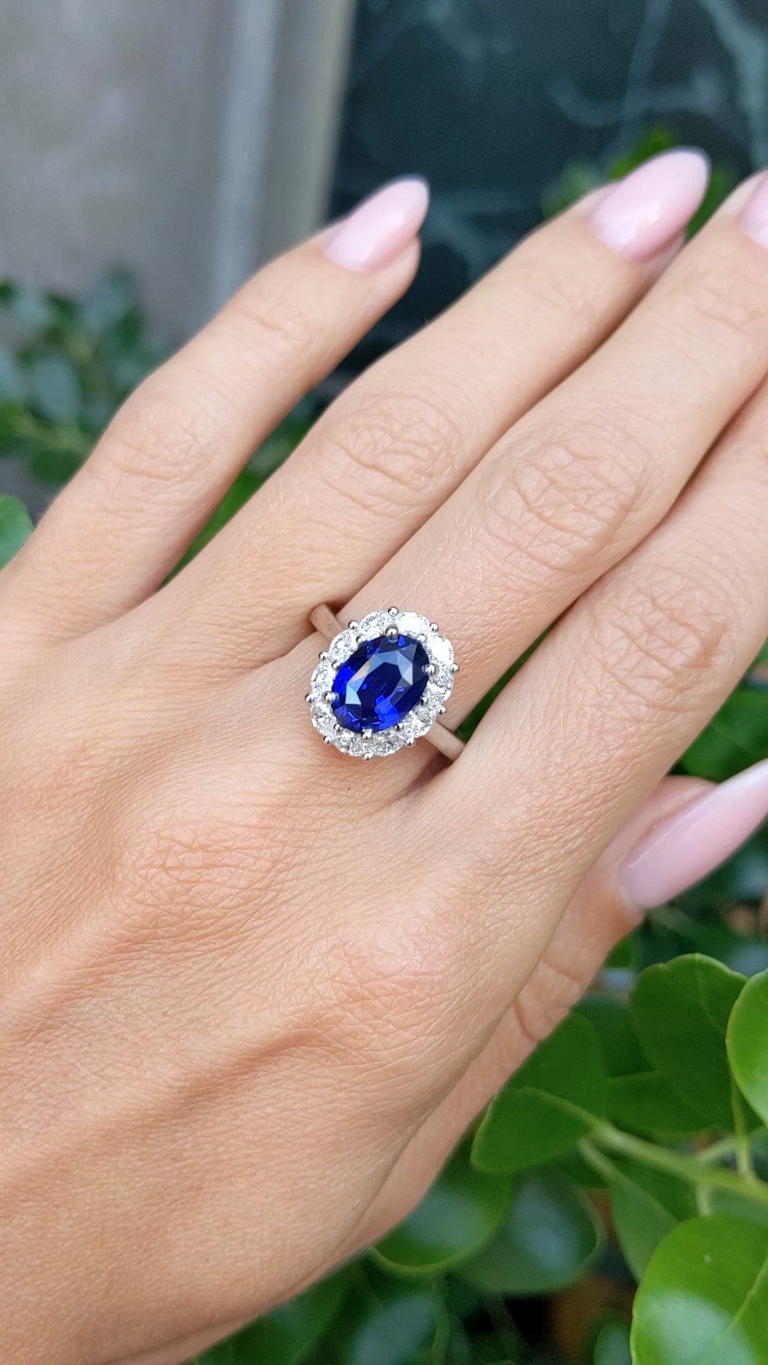 3.04 Ct. Blue Sapphire and Natural Diamond Accent Stones Ring, Platinum 950 Size Video