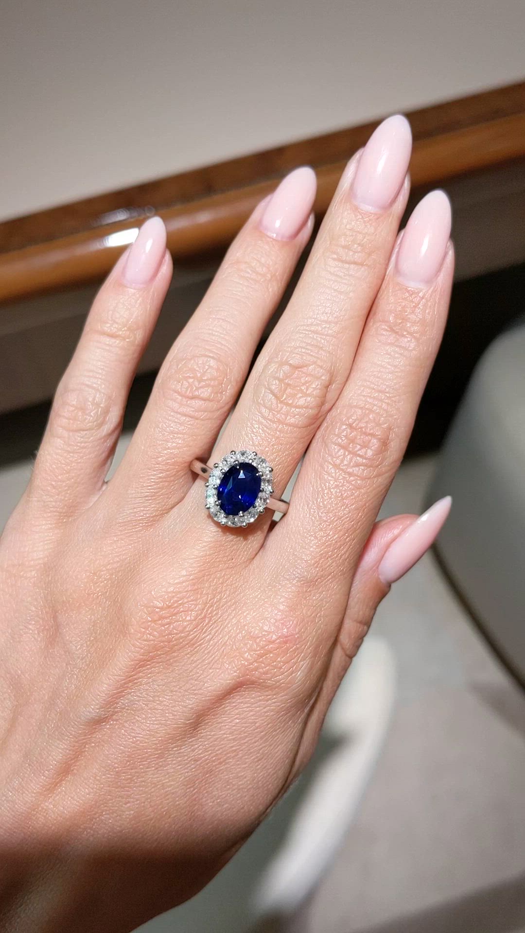 3.04 Ct. Blue Sapphire and Natural Diamond Accent Stones Ring, Platinum 950 Size Video