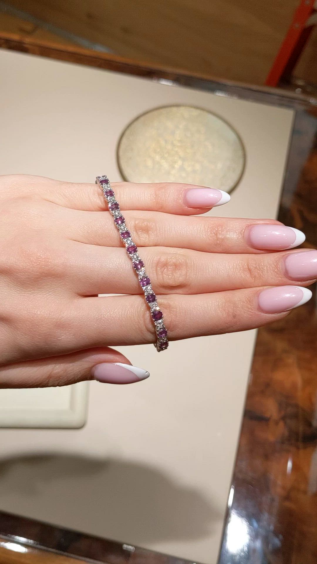 5.60 Ct.Tw.Total Carat Weight Pink Sapphire and Natural Diamond Tennis/Line Bracelet, Platinum 600 Size Video