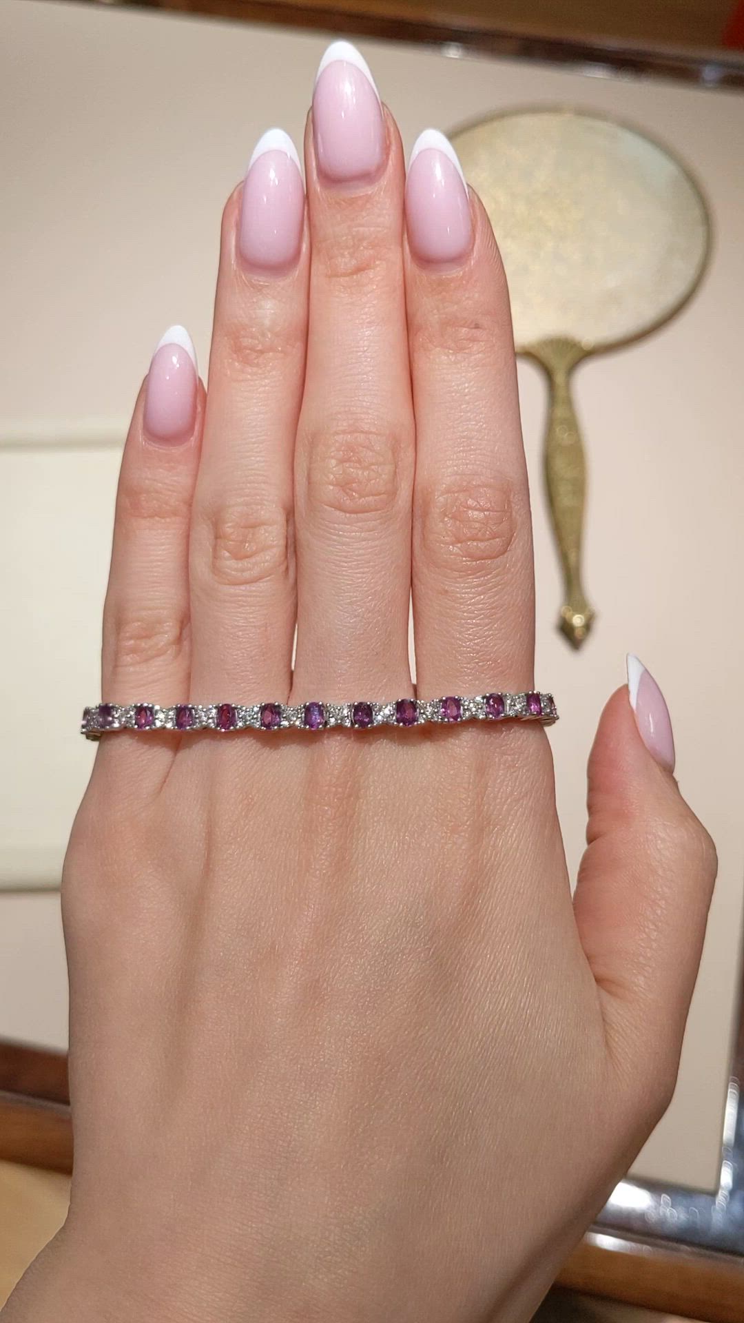 5.60 Ct.Tw.Total Carat Weight Pink Sapphire and Natural Diamond Tennis/Line Bracelet, Platinum 600 Size Video