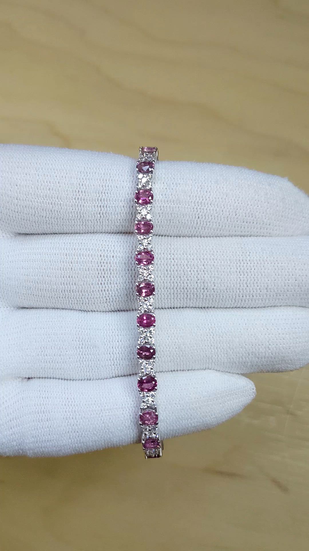 5.60 Ct.Tw.Total Carat Weight Pink Sapphire and Natural Diamond Tennis/Line Bracelet, Platinum 600 Size Video