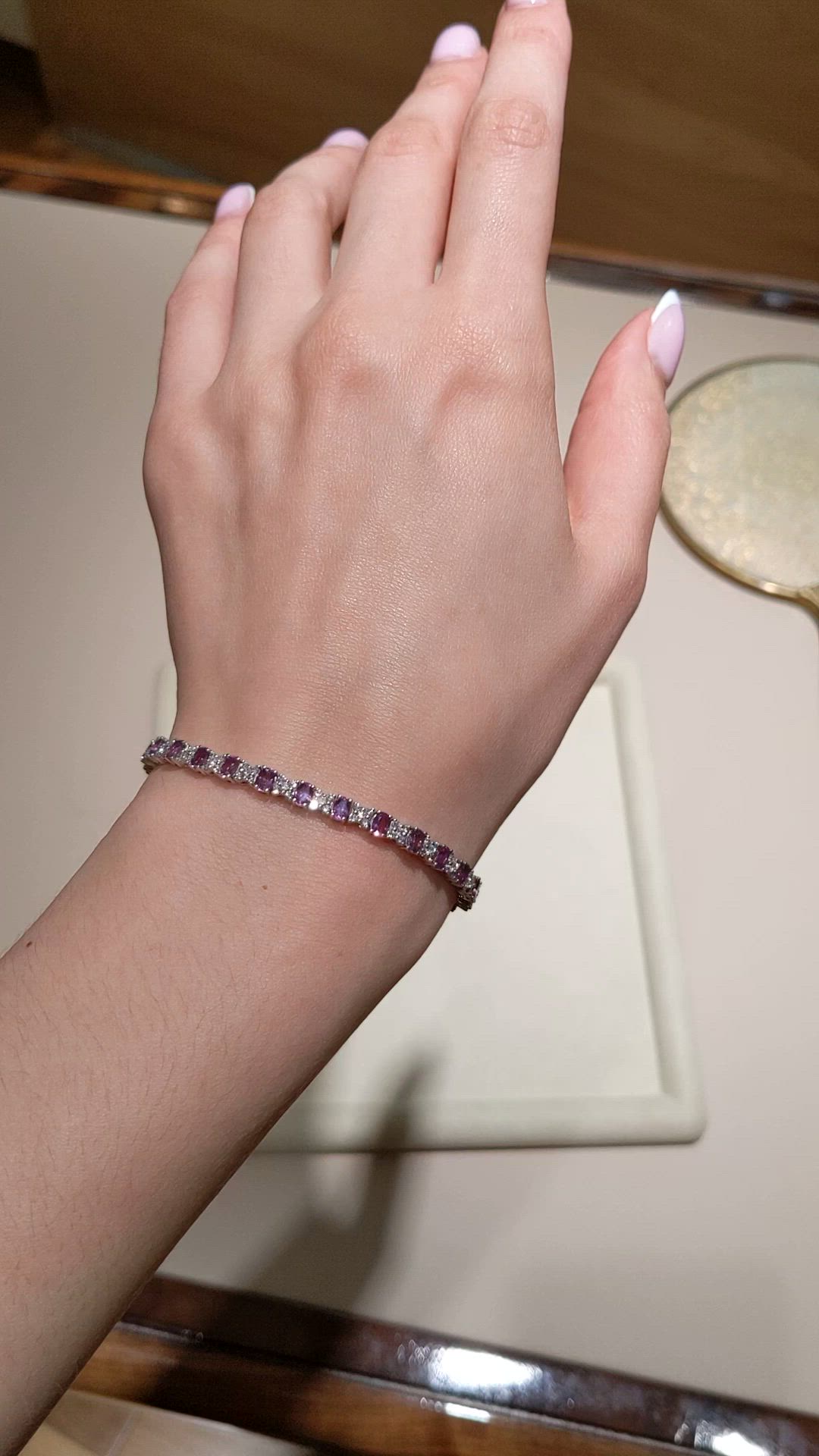 5.60 Ct.Tw.Total Carat Weight Pink Sapphire and Natural Diamond Tennis/Line Bracelet, Platinum 600 Size Video