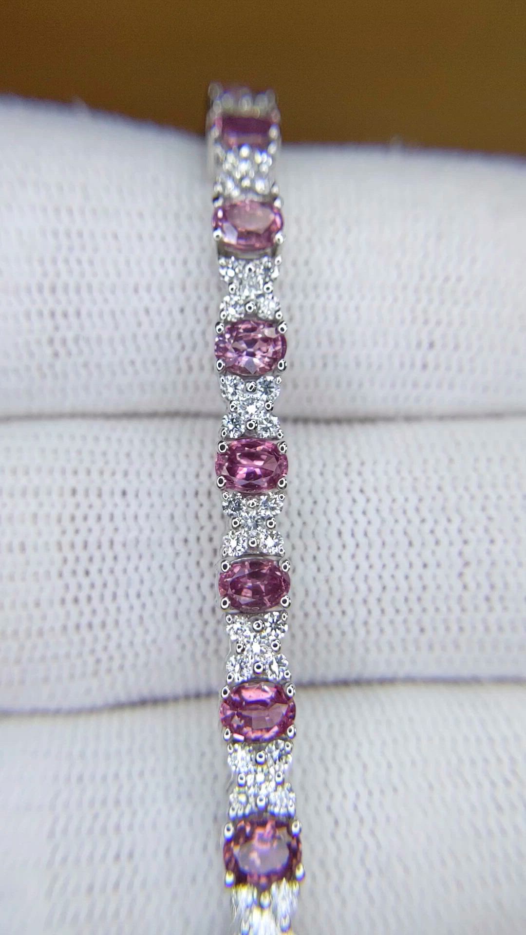 5.60 Ct.Tw.Total Carat Weight Pink Sapphire and Natural Diamond Tennis/Line Bracelet, Platinum 600 Size Video