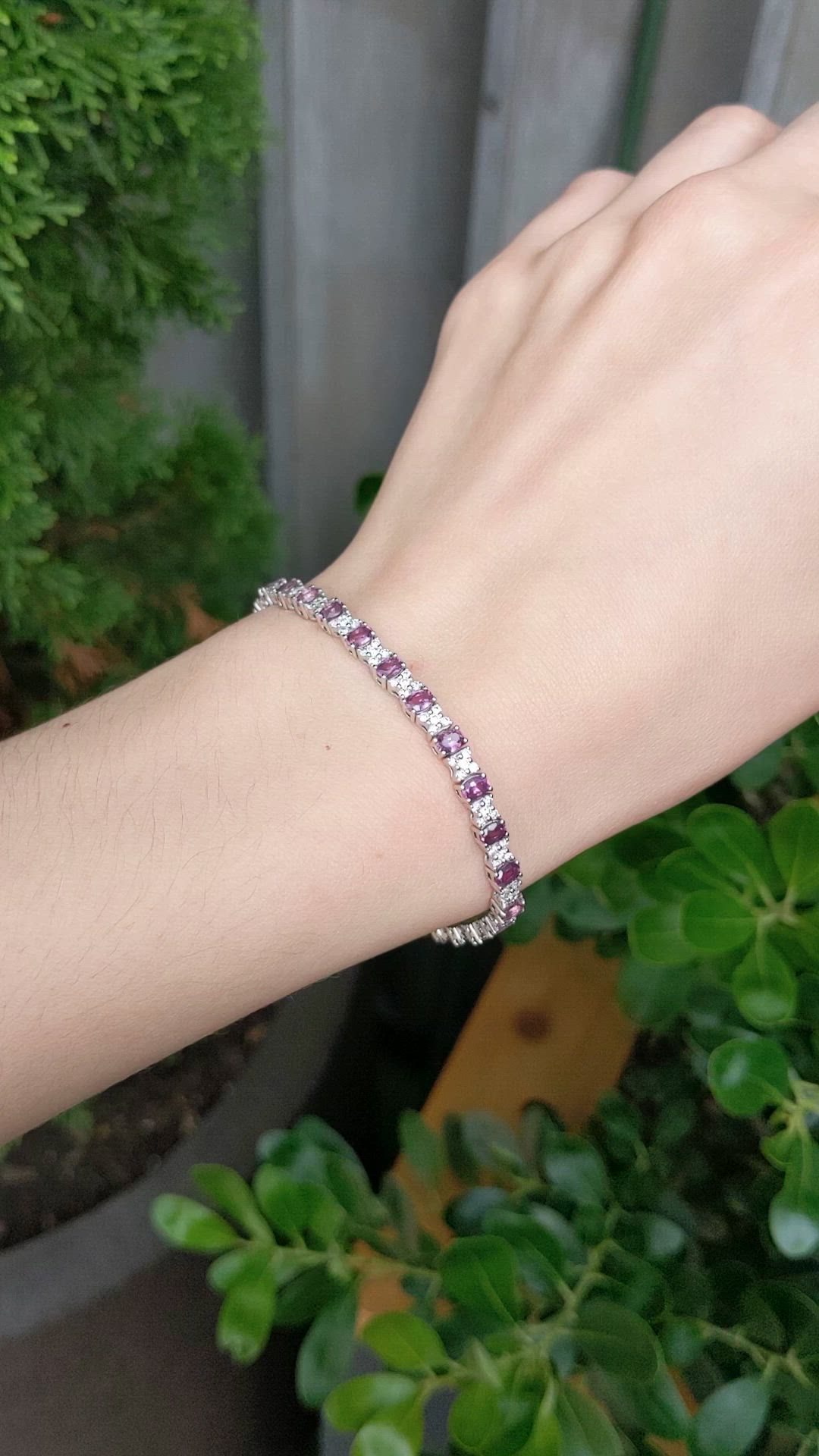 5.60 Ct.Tw.Total Carat Weight Pink Sapphire and Natural Diamond Tennis/Line Bracelet, Platinum 600 Size Video