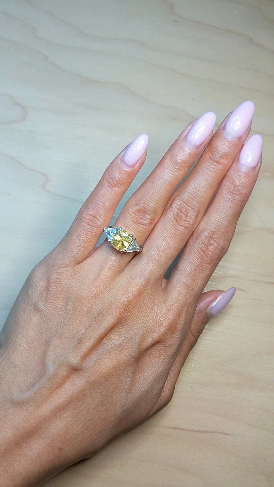 3.70 Ct. Yellow Sapphire and Natural Diamond Three Stone Ring, Platinum 950 Size Video