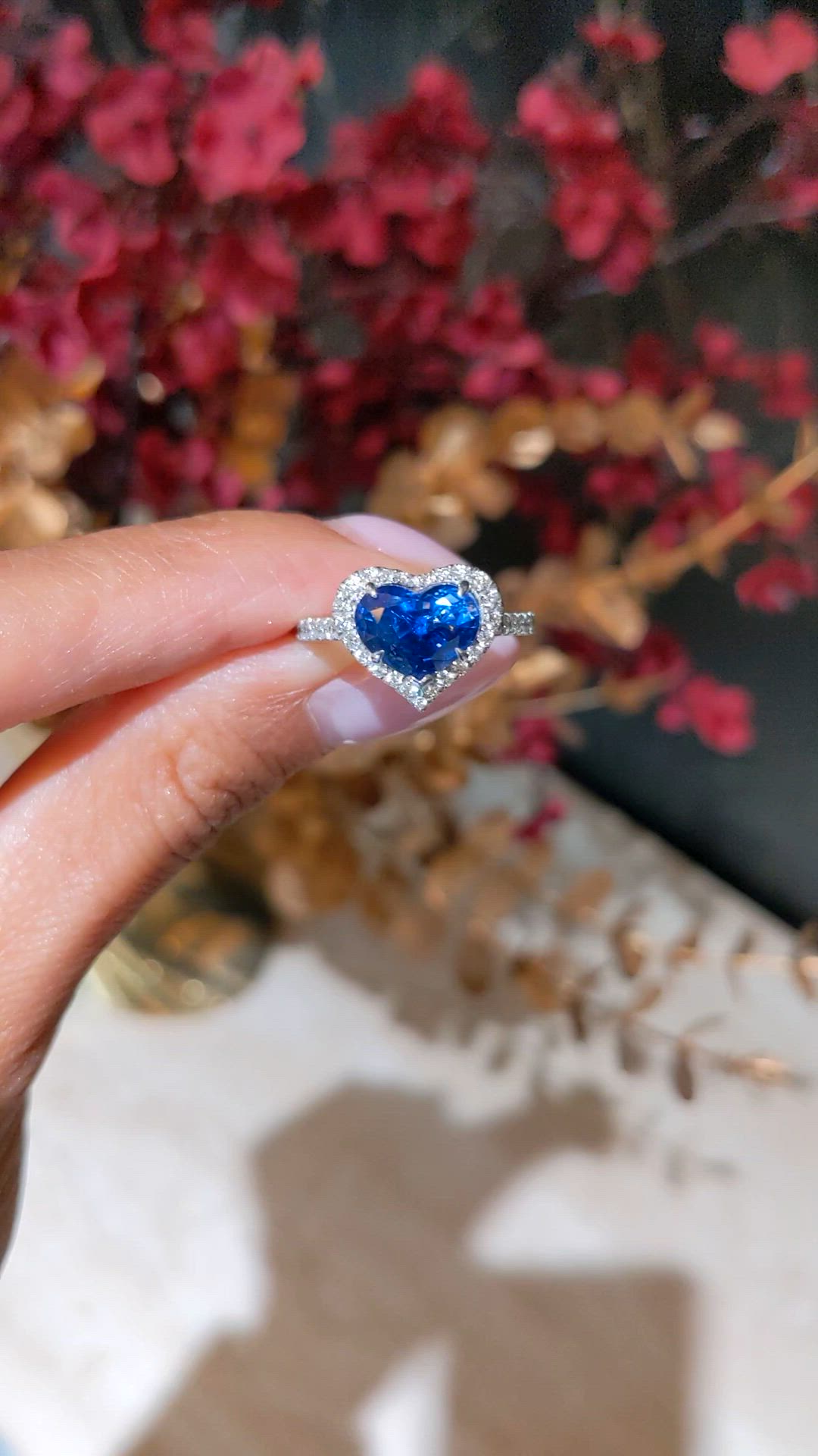 3.43 Ct. Blue Sapphire and Natural Diamond Pave Ring, 18K White Gold Size Video
